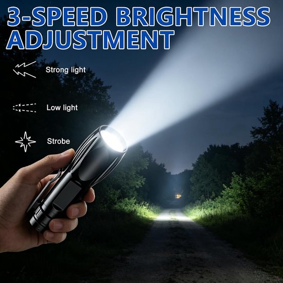 8 stuks mini-zaklamp led oplaadbaar: USB oplaadbare handlampen, superhelder & zoombaar met meertraps modus, draagbare zaklamp voor camping, noodgevallen en outdoor, waterdichte handlamp, zwart — afbeelding 3