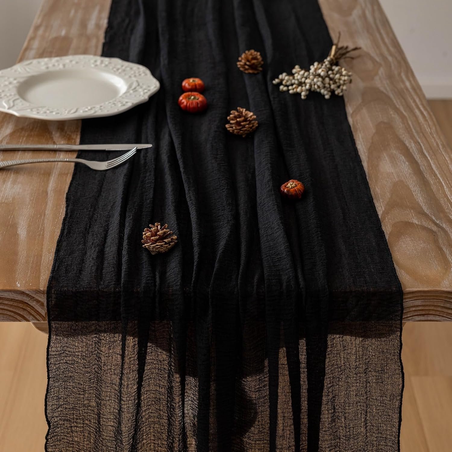 Halloween Zwarte Kaasdoek Tafelloper 118 Inch | Herfstdecoratie & Boho Tafeldecoratie voor
