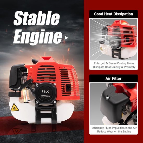 Veegmachine, 52 cc, sneeuwruimer, benzine, 1,7 kW, 2-takt motorbezem, 189 cm, handveegmachine met 56 cm borstelbreedte, sneeuwruimer, 2,3 pk, sneeuwruimer voor kunstgras, wegen — afbeelding 5