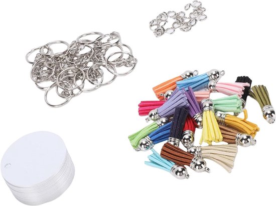 20 Stuks Aluminium Sublimatie Sleutelhangers met Sleutelhangers, Ringetjes en Kwastjes voor Doe-het-zelf, Ornamenten en Knutselprojecten — afbeelding 5