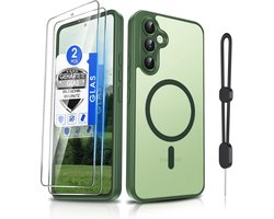 Dizn Hoes voor mobiele telefoon voor Samsung Galaxy A54 5G voor MagSafe met 2 stuks displaybeschermfolie, mat transparante hoes met telefoonketting, soft touch, militaire bescherming,Groen