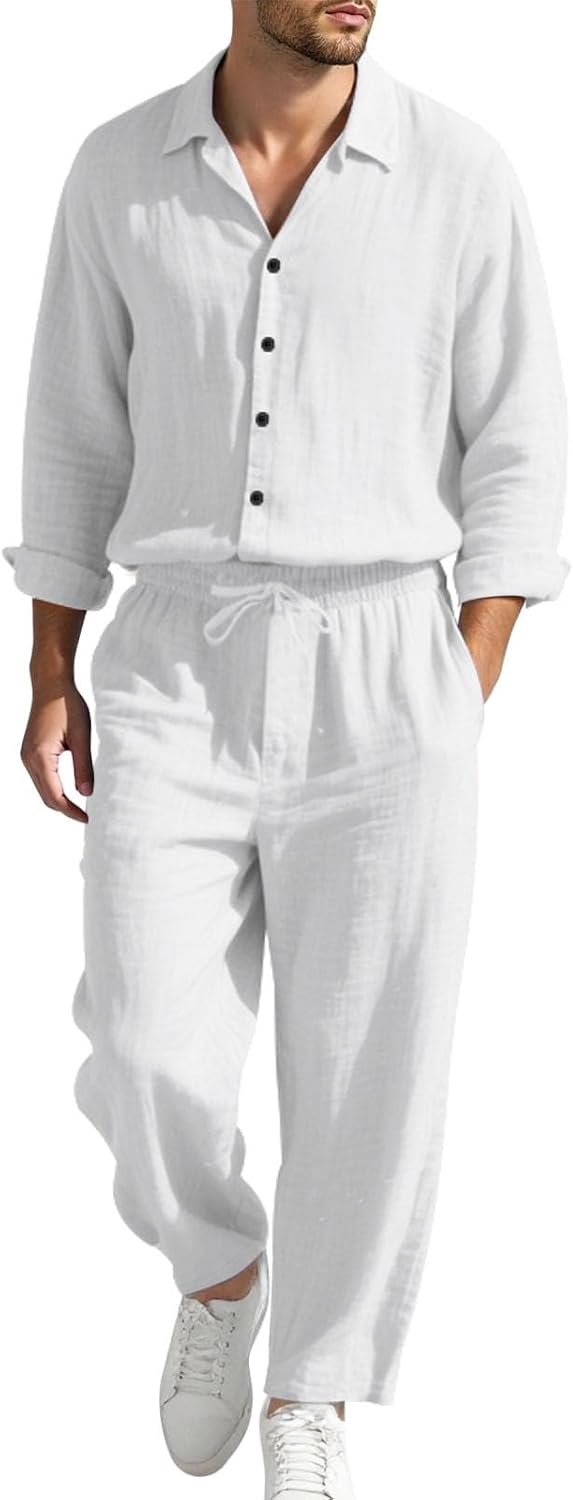 Générique 2-delige set voor heren, katoen, joggingpak, bovendeel en broek, ronde hals, zijzakken, casual, zacht, lente, zomer, comfort, A97