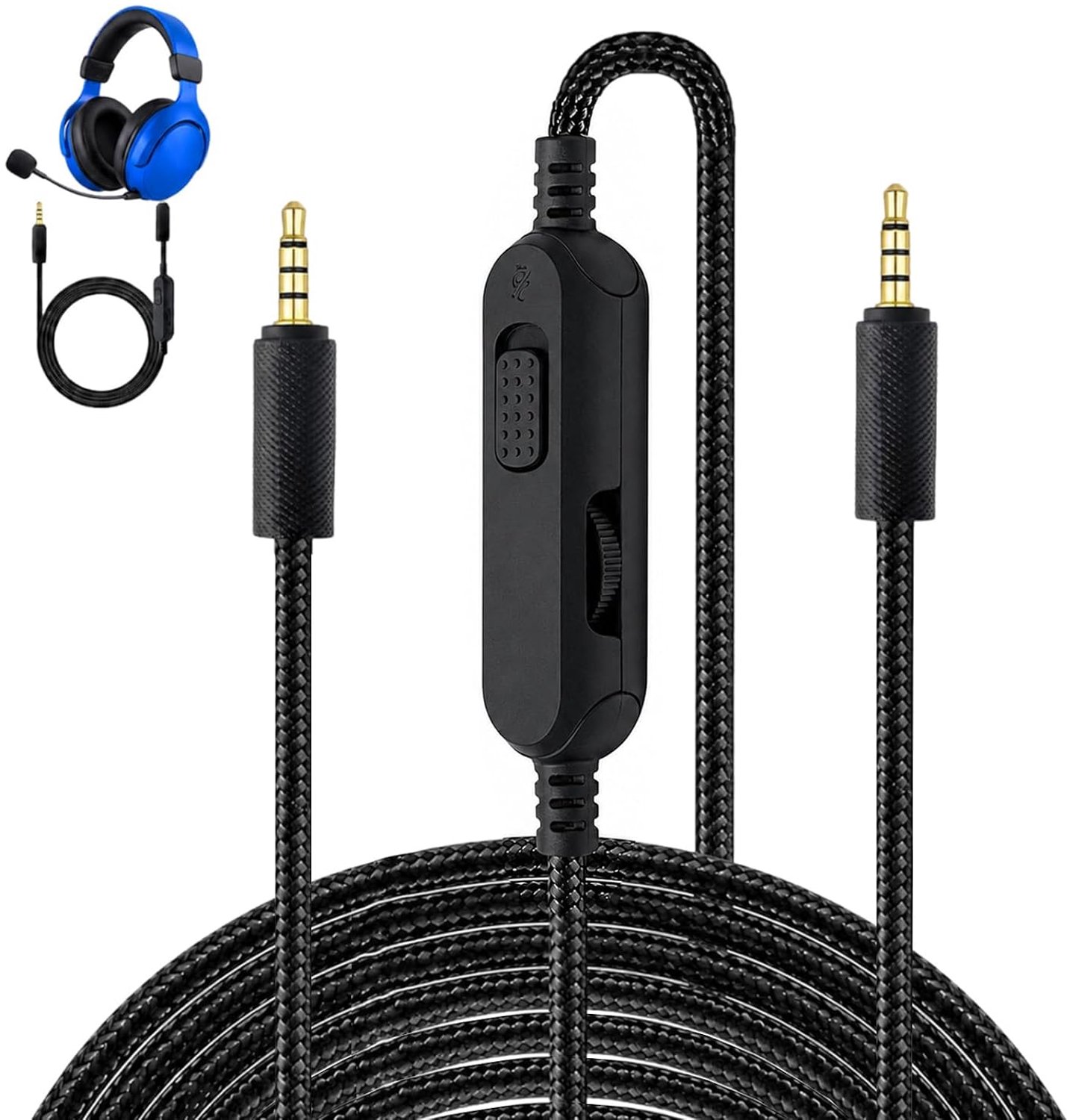 Vervangende kabel voor hoofdtelefoon, compatibel met Logitech G Pro G PRO X G433 G233 3,5 mm jack, audio-verlengkabel voor gaming-headset, volumeregeling met microfoon, 2 m (zwart)