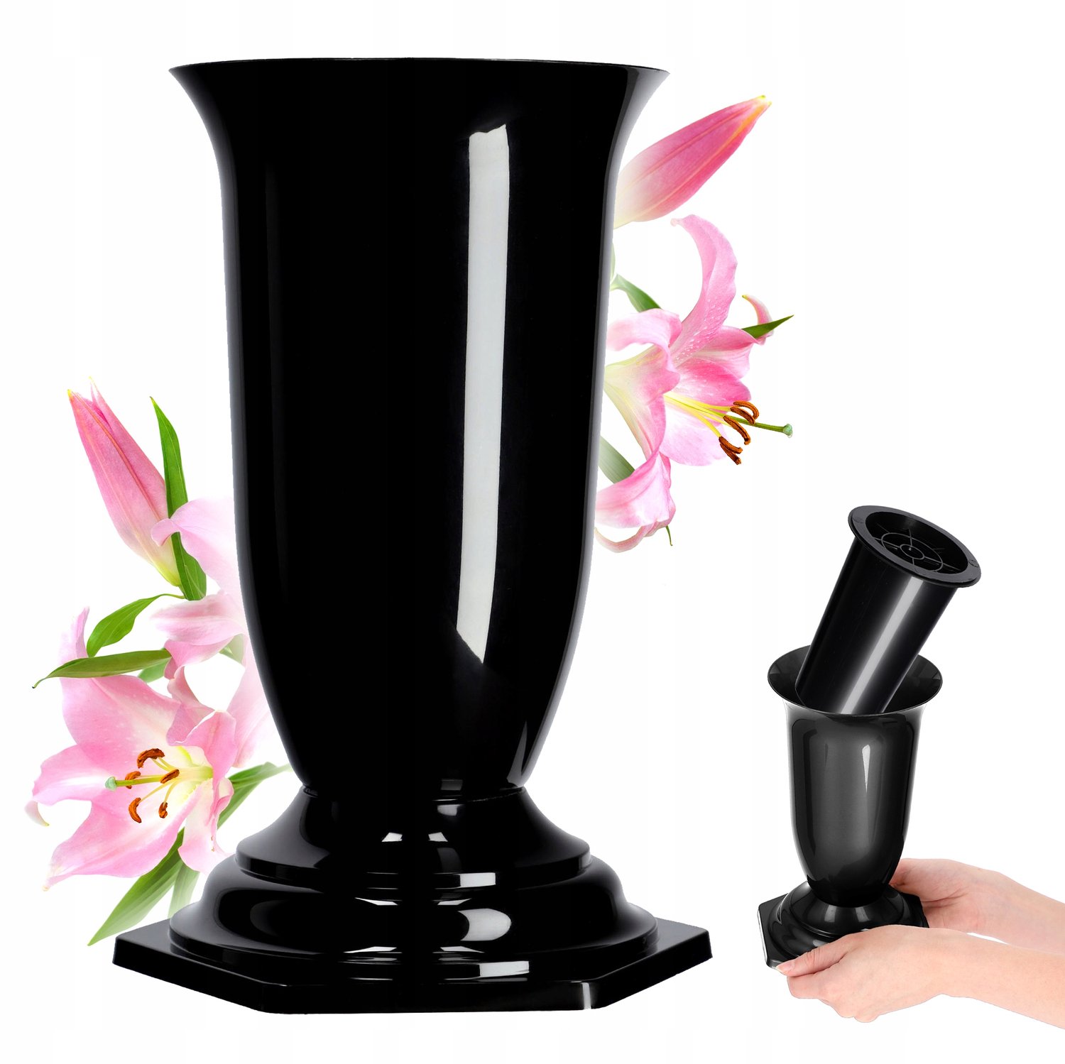 Kadax Grafvaas 23cm Zwart - Decoratieve Vaas met Inzetstuk