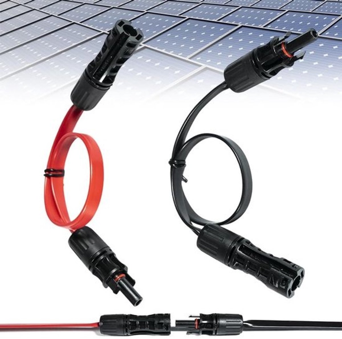 Zonnepaneel Verlengkabel - Zonne-energie Kabel - Energie Overdracht - MC4 Compatibel - 30 cm - Zwart en Rood