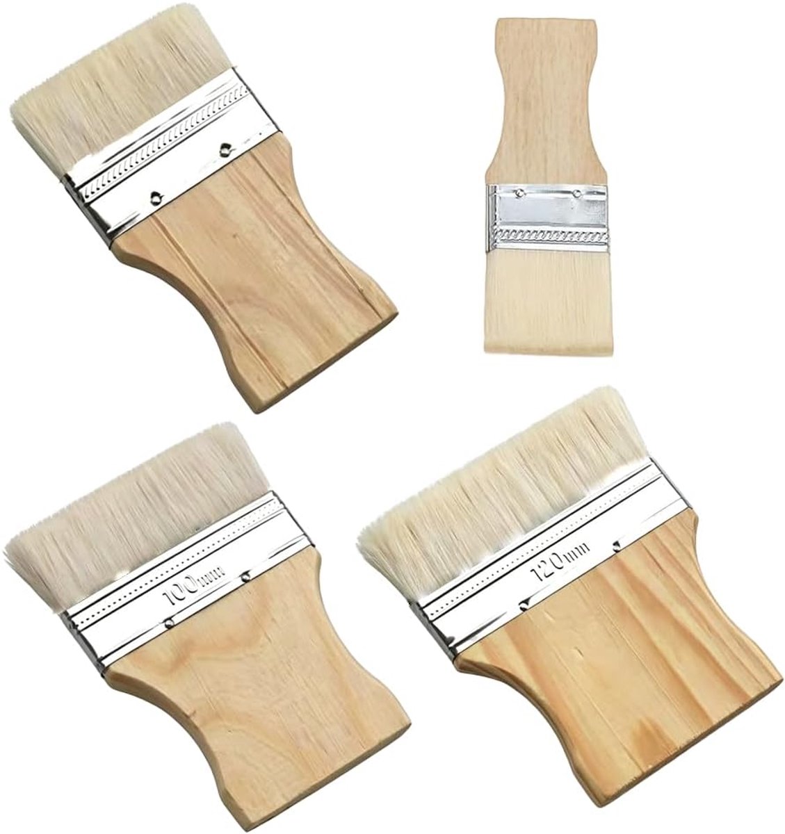 Set van 4 platte kwasten, wit, wolkwast, 5,1 cm, 10,2 cm, breed voor acrylverf, kunstenaarskwast, oppervlaktekwast, acrylkwast, penseel voor houtbeits, schilderaccessoires, grote set