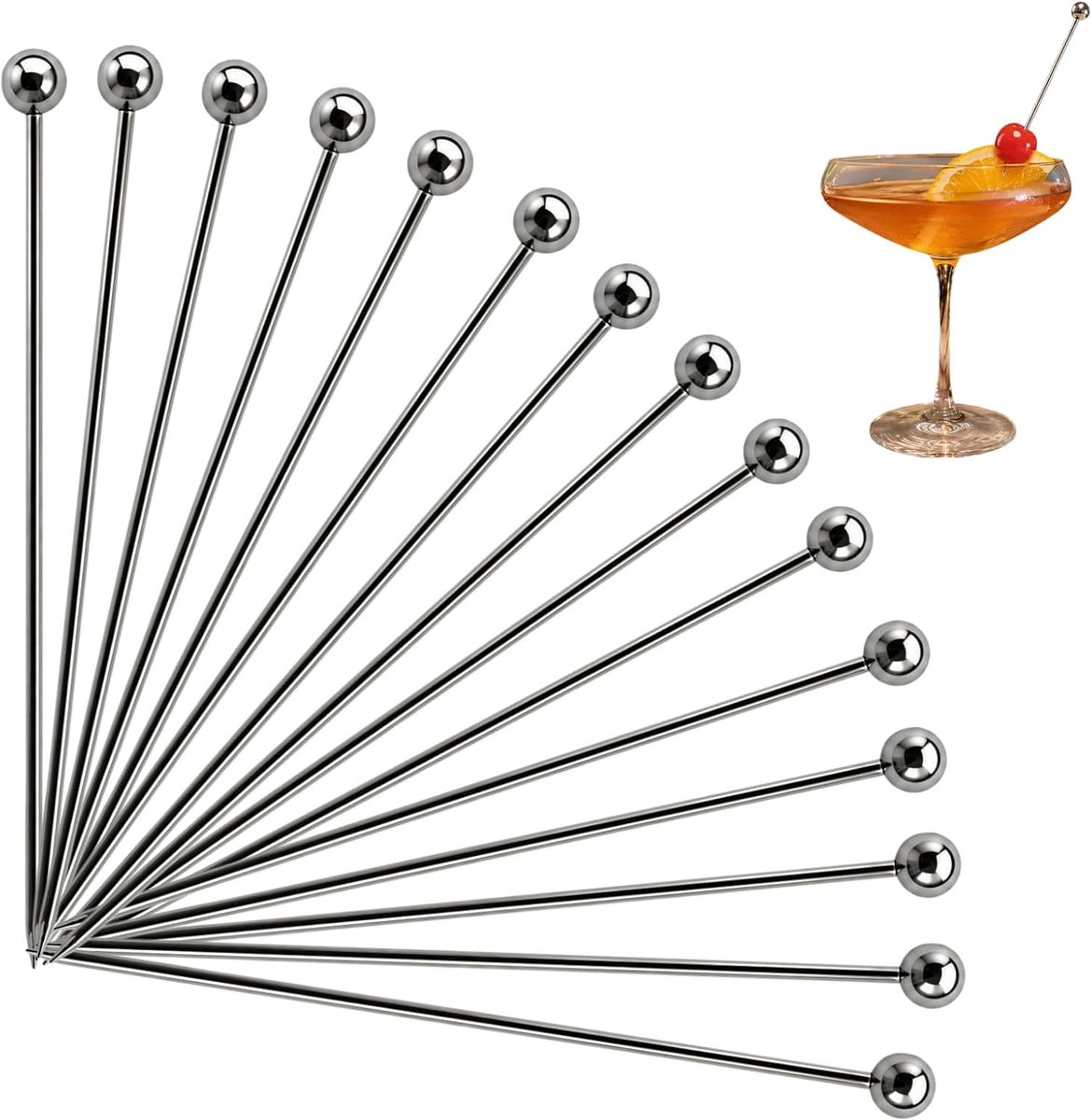 15 stuks roestvrijstalen cocktailprikkers, herbruikbare metalen prikkers voor fruit, snacks, hapjes en sandwiches, zilverkleurig