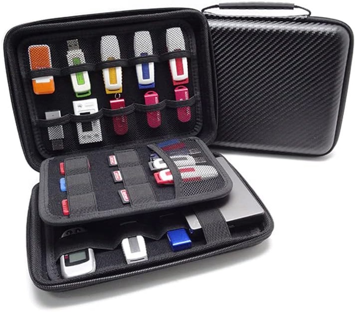 Beschermhoes voor elektronische accessoires, draagbare reistas, reistas voor geheugenkaarten, kabels, USB-sticks, kaarten, zwart