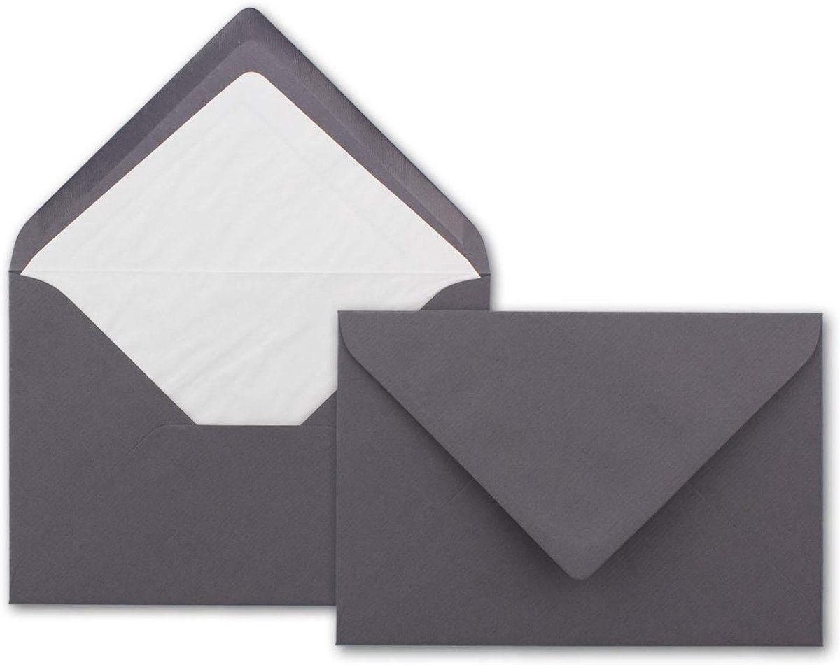 25 x enveloppen in graniet-grijs, enveloppen in DIN B6 (12,5 x 17,6 cm), geribbeld papier, witte zijdevoering voor Kerstmis en feestelijke gelegenheden