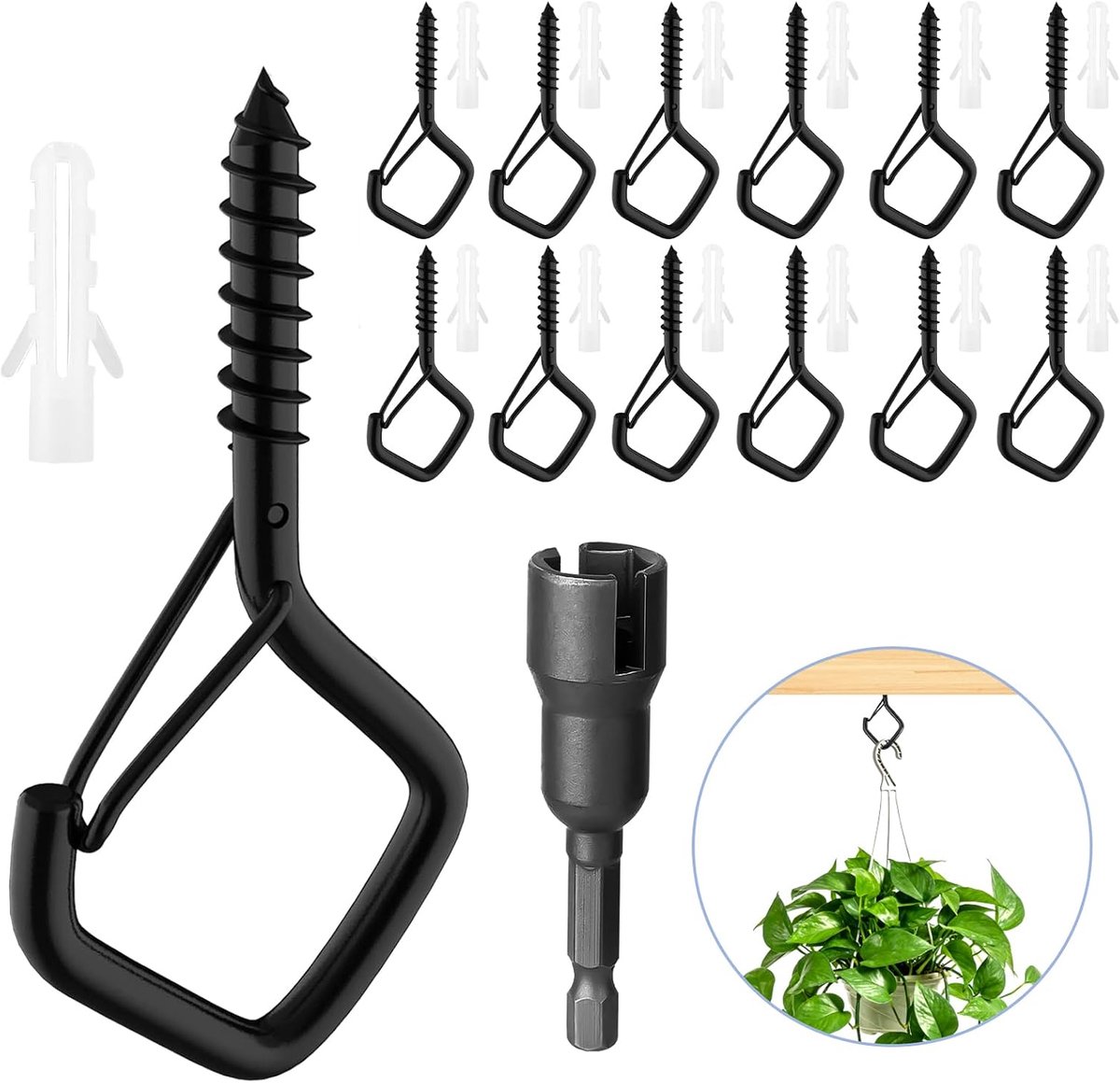 Haken, schroefhaken met zekering, voor planten, bloempotten, decoratieve verlichting en kopjes