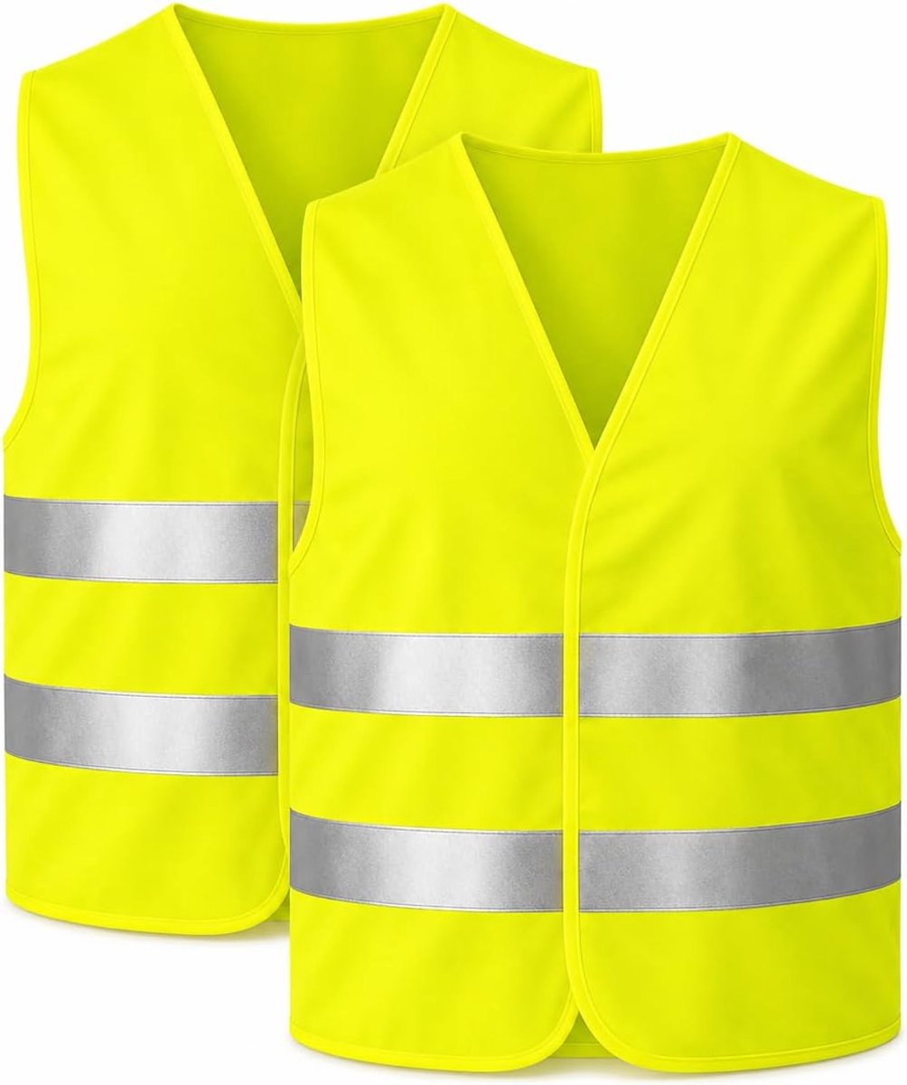 2X Veiligheidsvest auto ISO 20471-2026 geel – reflecterend veiligheidshesje voor auto & vrachtwagen – nood & pech
