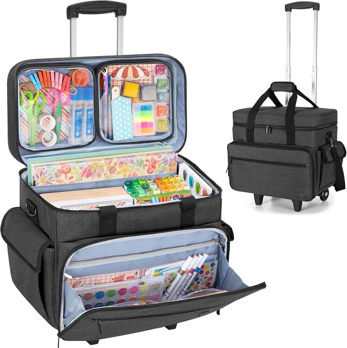 Scrapbook Rolling Totes, Scrapbook opbergtas met wieltjes voor scrapbooking-accessoires en knutselen, knutselwagen organizer met afneembare trolley voor kunstenaars, knutselaars en leraren
