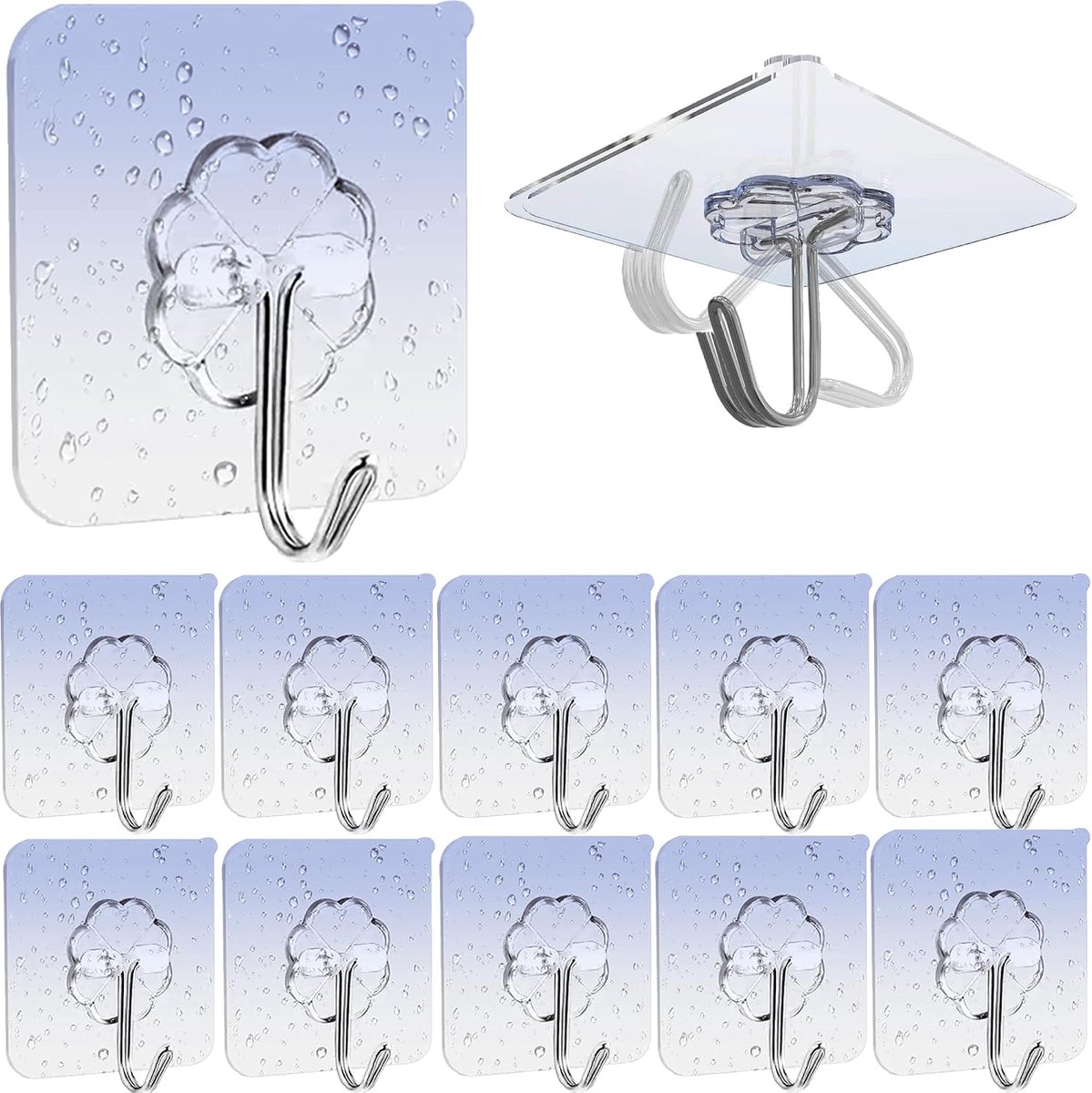 10 stuks handdoekhaken zonder boren (max. 20 kg), zelfklevende haken, zelfklevende pads, extra sterk, handdoekhouder, ideaal voor badkamer, toilet, keuken, kantoor, huis