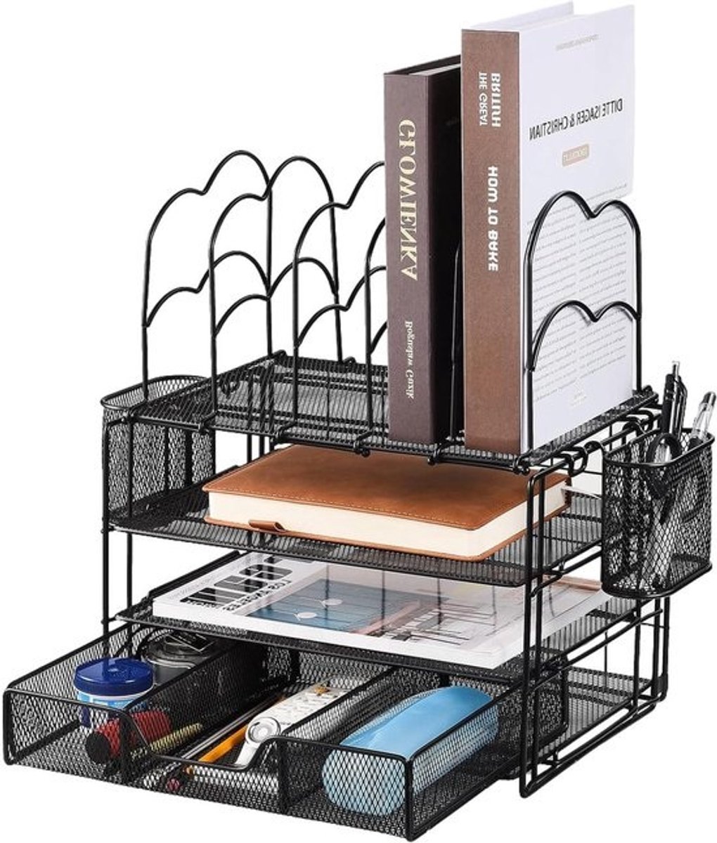 Bureau Organizer - Desktop Organizer - Bureau Opruimen - Met Lade en Houders - 30x23x18cm - Zwart