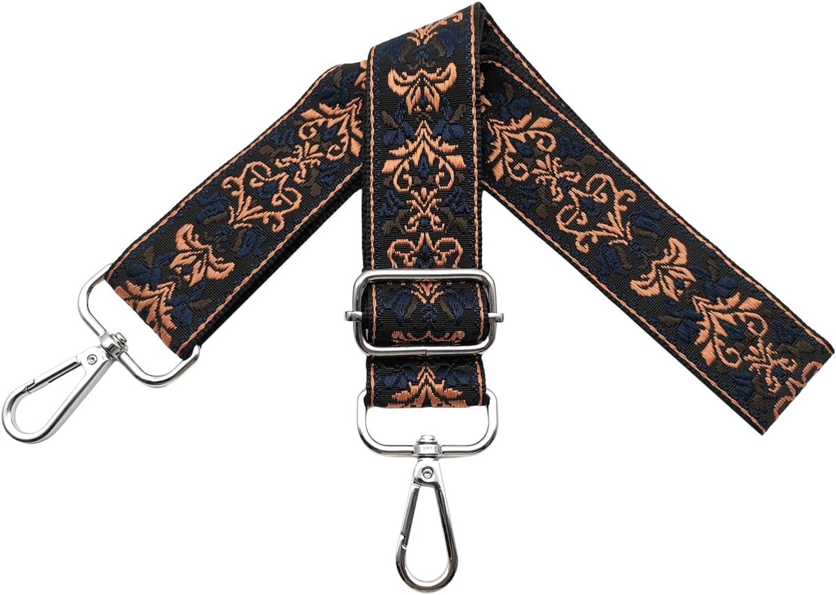 Schouderriem voor tassen, tasriemen om te wisselen, handtassenriem, breedte 3,8 cm, met zilveren karabijnhaak, schouderriem voor dames, handtas, schoudertas, blauw/bruin, Y14