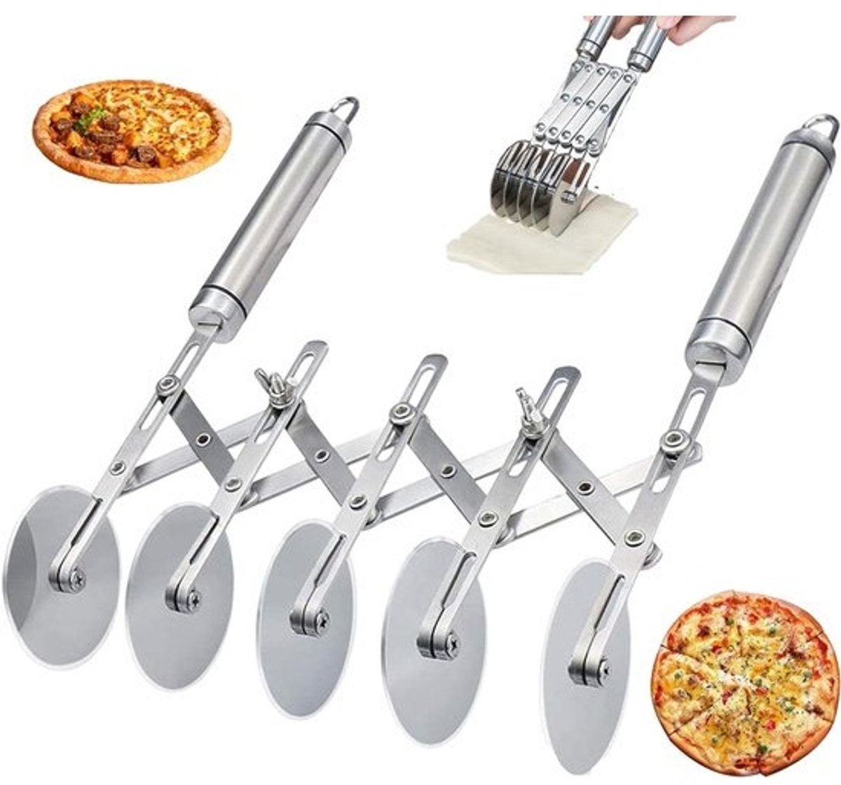 Gebak Cutter Wiel Uitbreidbaar 5 Wiel Gebak Cutter Rvs Multi-Ronde Pasta Cutter Wiel Gebak Wheel Cutter, Gebak Wiel, Gebak Cutter, Gebak Cutter Tool