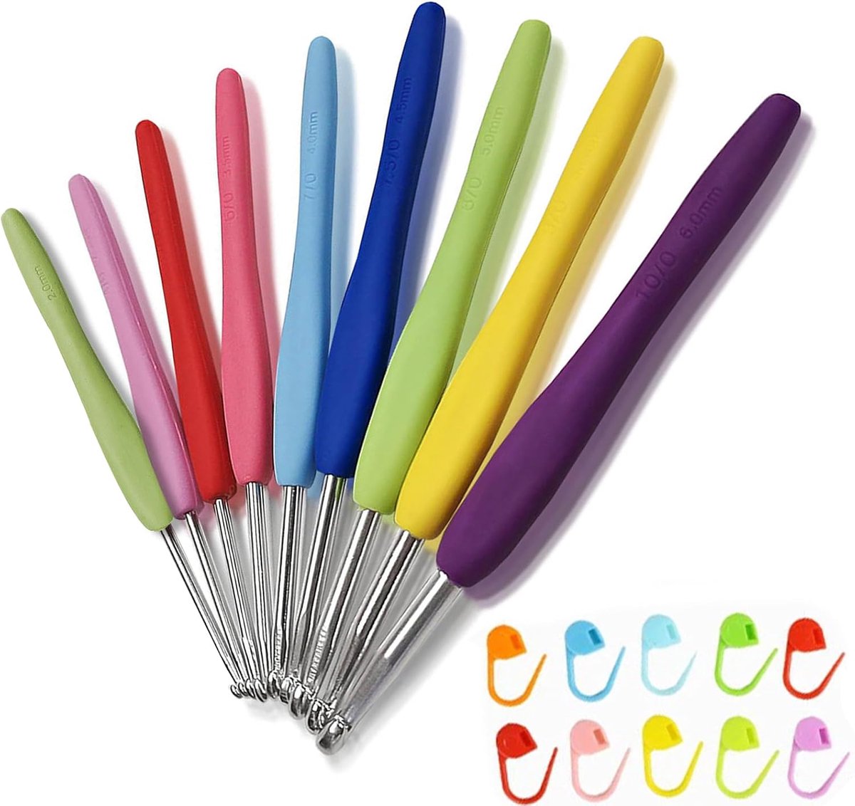 Haaknaaldenset van aluminium, set voor breinaalden, ergonomische haaknaaldenset, zachte grip met etui