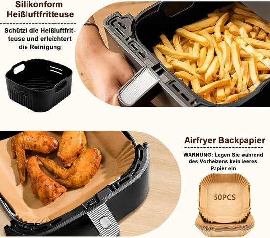 Accessoires 21CM - Airfryer accessoires Compatibel voor Philips 2000 Serie 6,2L (NA230/00), COSORI 5,5L 4,7L, Cecotec 6L, 4-delig: herbruikbare siliconenvorm, grillrooster, pizzapan — afbeelding 4