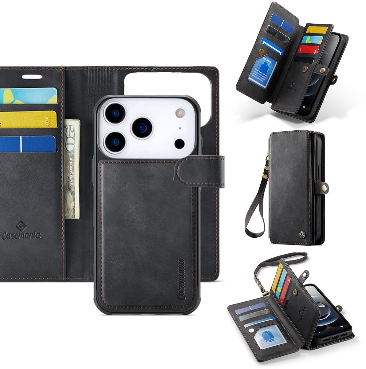 Casemania Hoesje Geschikt voor Apple iPhone 18 Pro Max - Charcoal Gray - Geschikt voor MagSafe - Luxe Kunstlederen 2 in 1 Kunstlederen Portemonnee Book Case met Extra Vakken