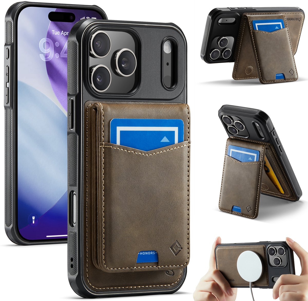 Casemania Hoesje Geschikt voor Apple iPhone 18 Pro Max - Mahogany Brown - Geschikt voor MagSafe - Back Cover met Afneembare Magnetische Pasjeshouder met Standaard - Telefoonhoesje en Kaarthouder