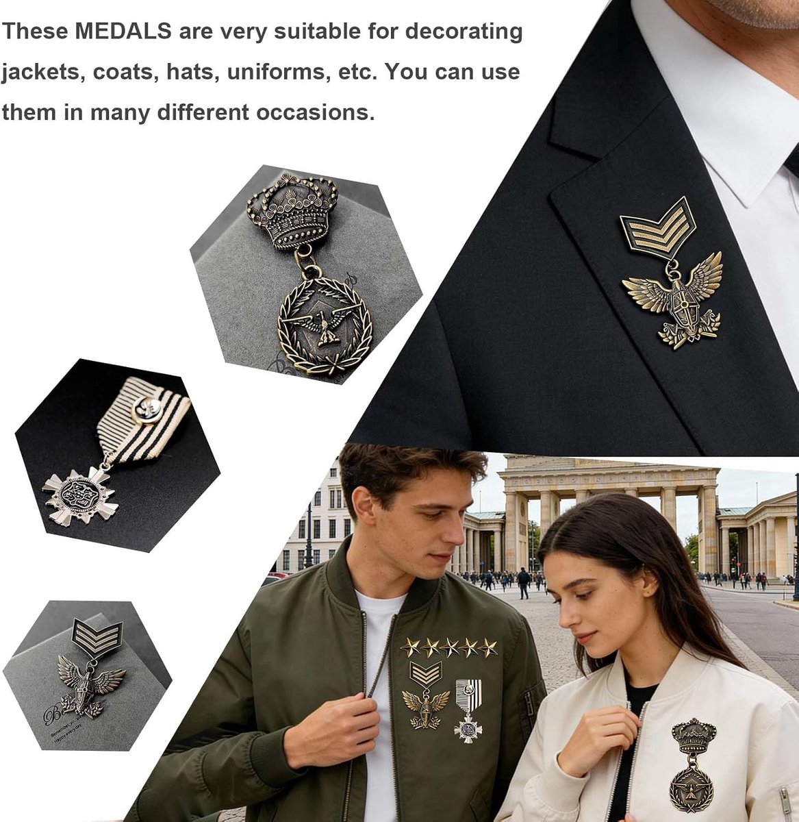 Medailleset met 3 Soorten Medailles en 6 Gouden Sterbroches - Perfect voor Carnavals, Podiumoptredens en Beloningen - Unisex en Geschikt voor Jongens en Meisjes - Duurzaam en Eenvoudig te Dr