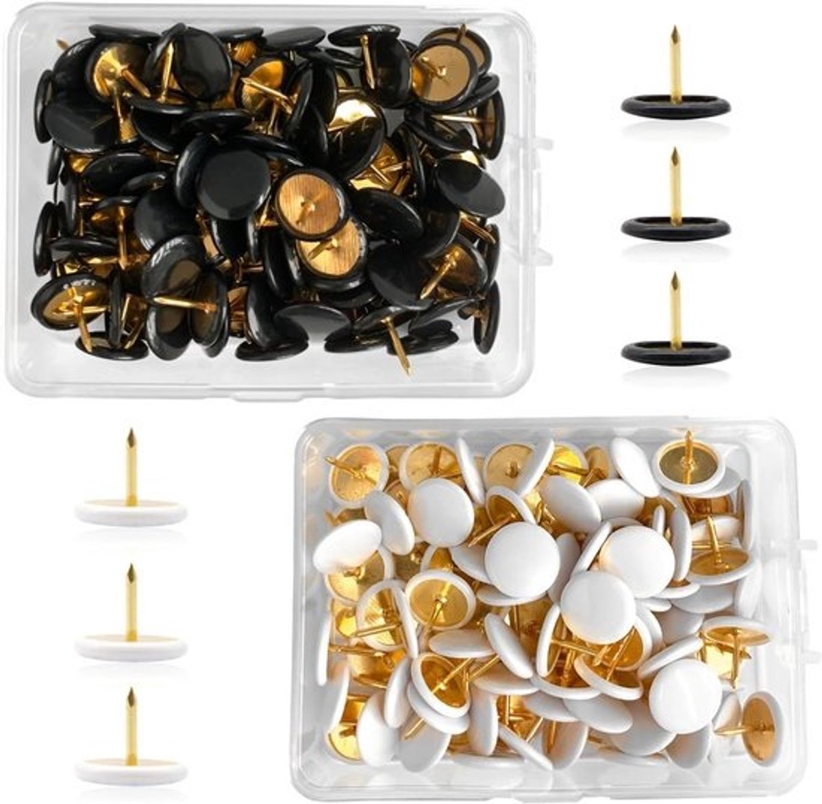 Punaises Ronde Kop - Duimspijkers Prikbord - Documenten Bevestigen - Roestbestendig Plastic Coating - 200 Stuks - Wit Zwart
