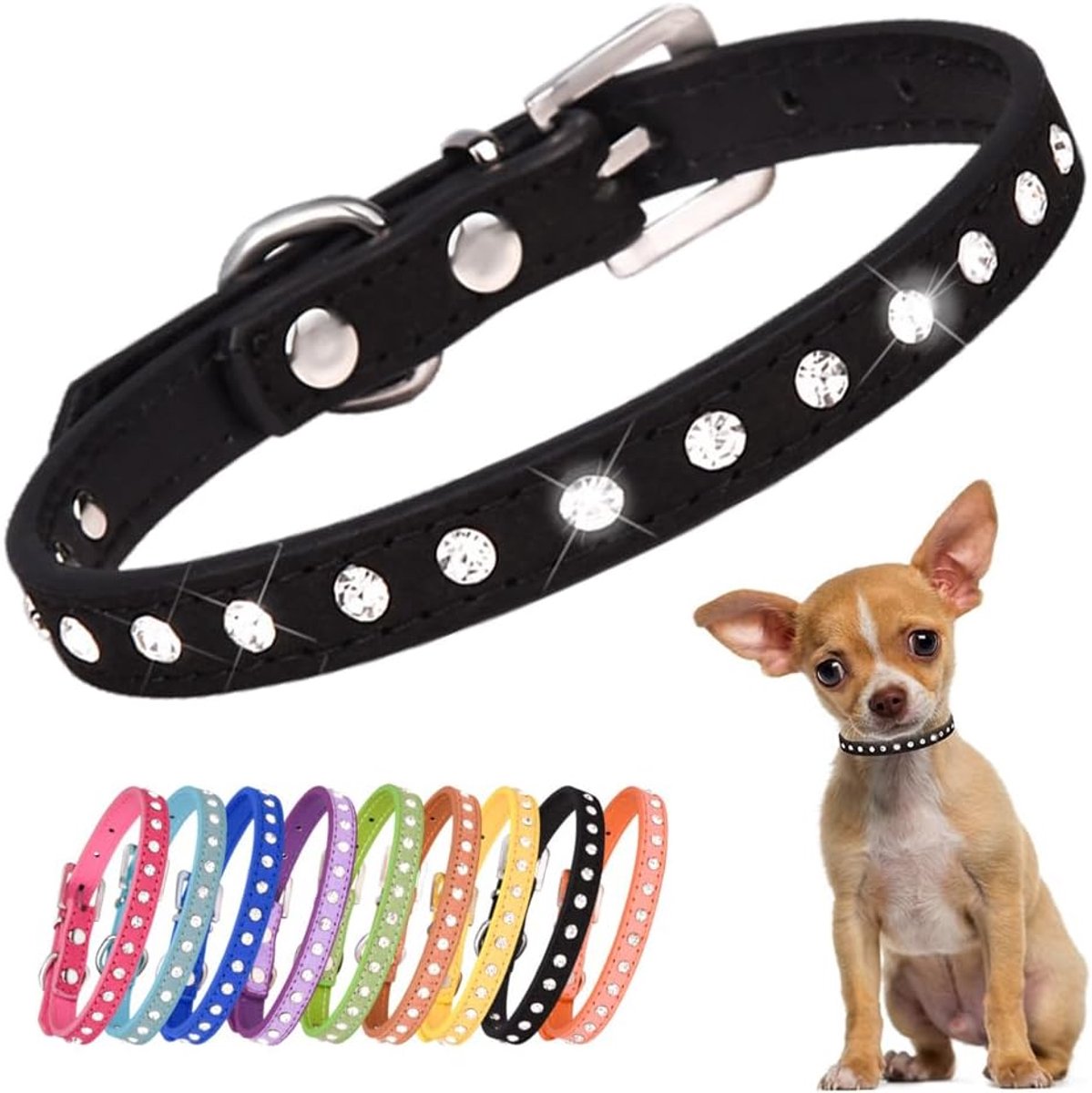 Hond Halsband Met Kristal Diamant Kleurrijke Bling Meisje Puppy Kat Halsbanden Zwart S