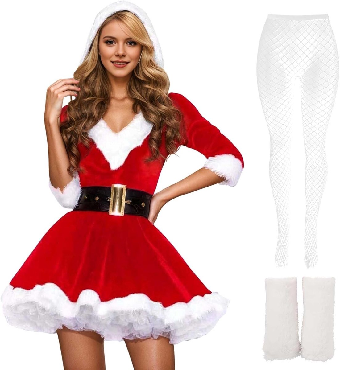 Kerstmankostuum voor feestelijke gelegenheden, lingerie met mouwen en kousen voor kerstfeesten