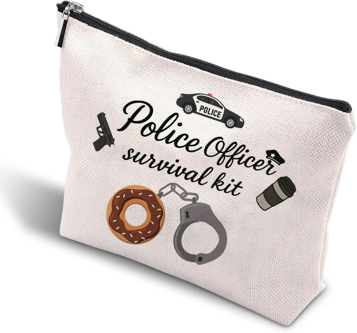 Cosmetica Tas voor Politieagenten van Natuurlijke Jute, Perfect als Cadeau voor Afstuderen of Pensioen, Ideaal voor Wetshandhaving en Surviving Essentials