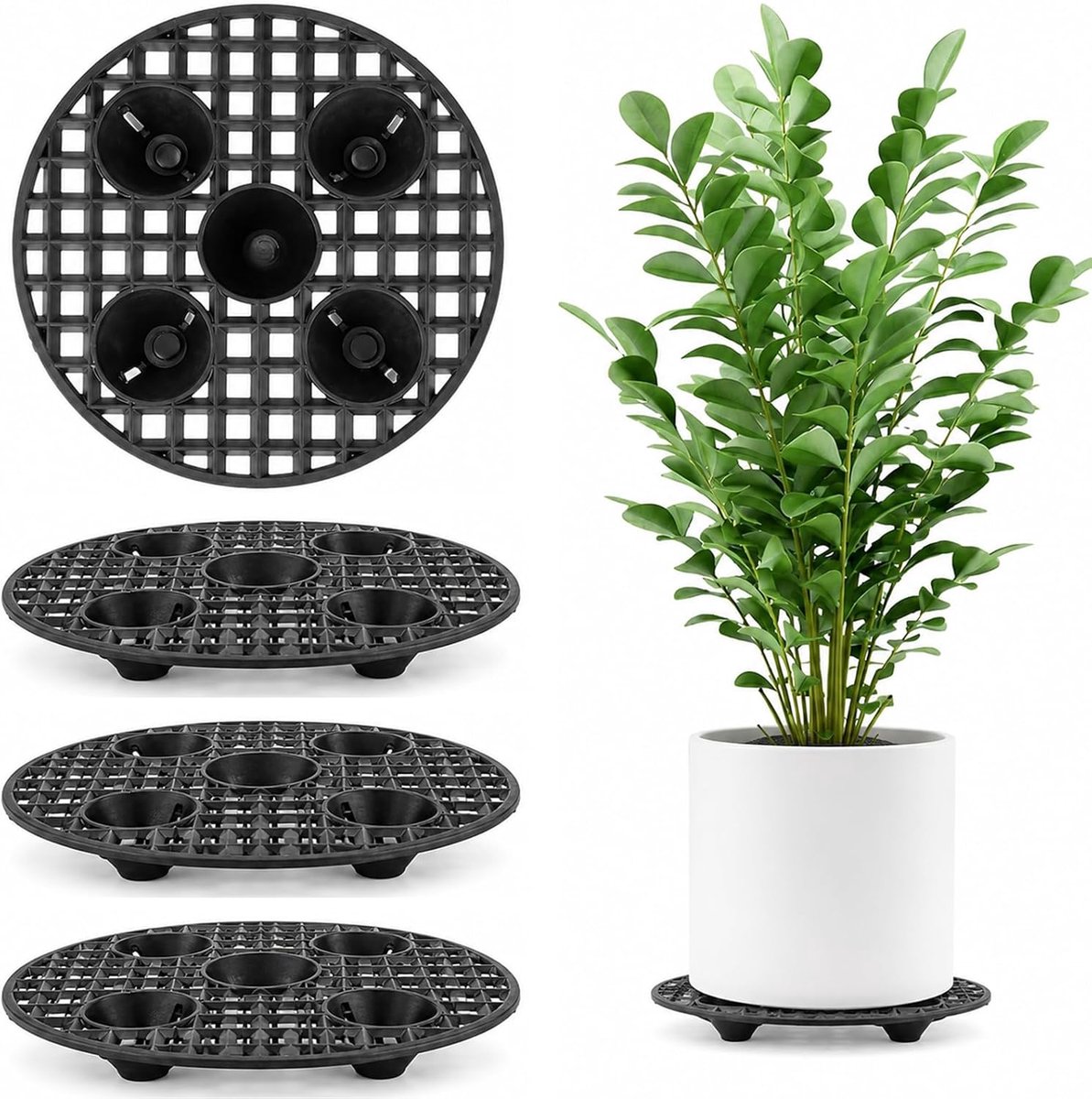 4 stuks onderzetters voor planten, plantenonderzetters, potplantenstandaard, 20 cm, bloempotstandaard, drainagerooster, kunststof, drainagemesh, matten, bloempot, mesh pads voor binnen en buiten, tuin