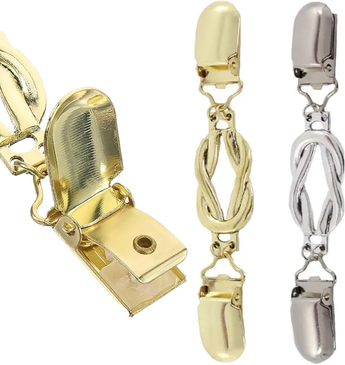 2 stuks vesten & truiclips voor dames, praktische sluitingen voor open jassen, stijlvolle kledingclips (goud, zilver)