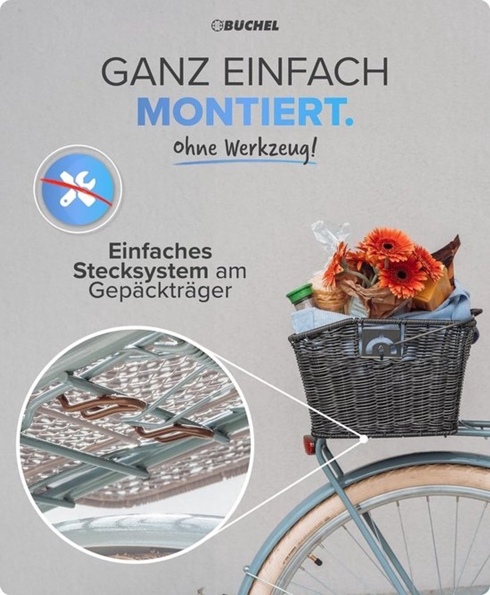 Fietsmand Achterkant - Bagagedrager Mand - Boodschappen Vervoeren - Afneembaar met Clip - 40 x 30 x 17 cm - Grijs
