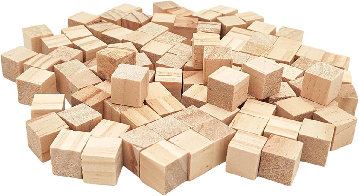Houten kubussen 1,5 cm/100 stuks, onafgewerkte vierkante houten blokken natuurlijke houten blokken voor knutselen, snijden en doe-het-zelf projecten