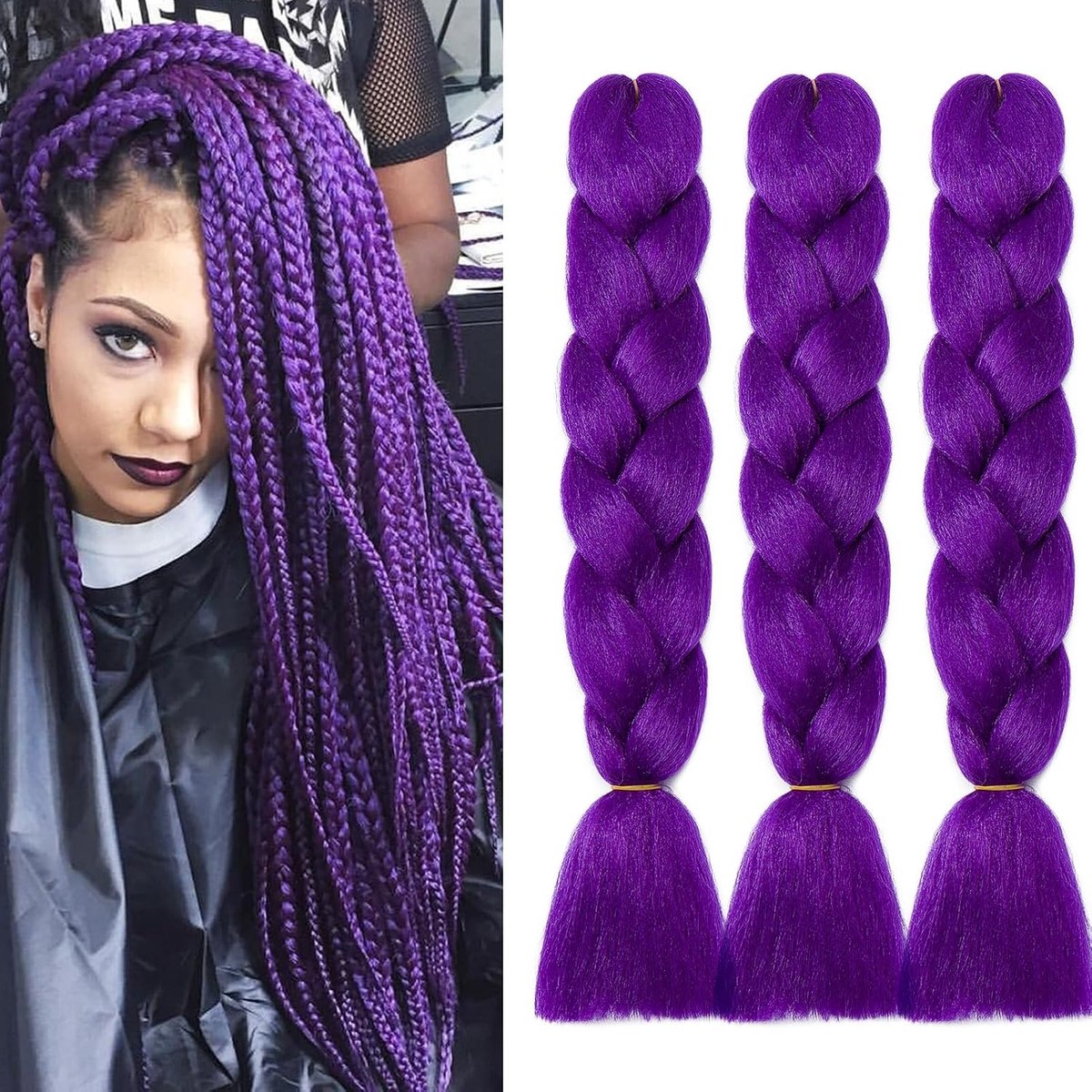 Synthetisch Haar voor Vlechten 3 Stuks Ombre Braids Extensions Kanekalon Braiding Haaruitbreiding Vlecht Afro Crochet Box Braids Haarvlechten 300g, Donkerpaars