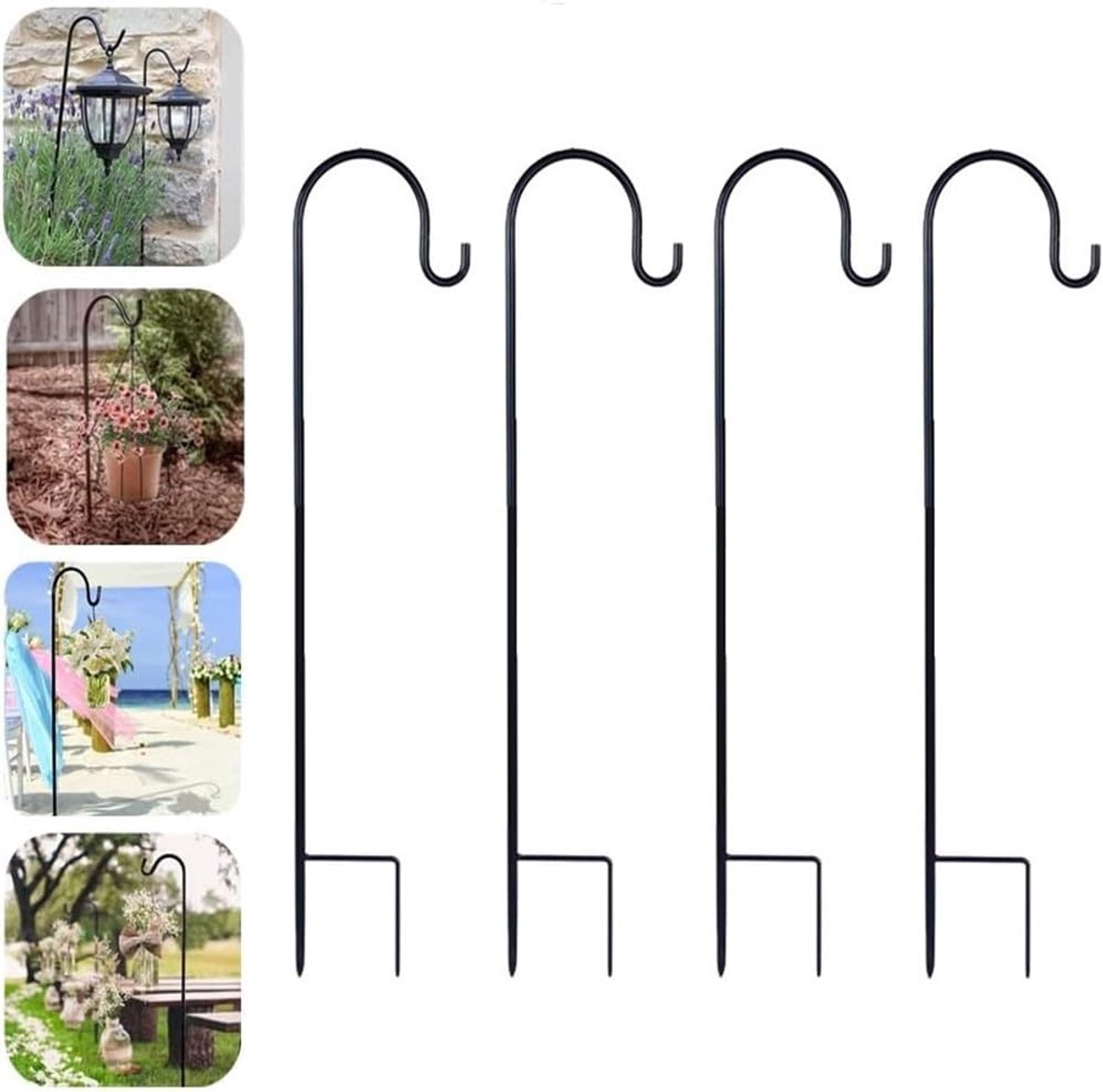 4 stuks tuinhaken voor herders, 81 cm, metalen tuinpaal met haken, lantaarnstang, herdershaak, voor vogelkooien, zonne-verlichting, lantaarns, bruiloften, plantenmanden