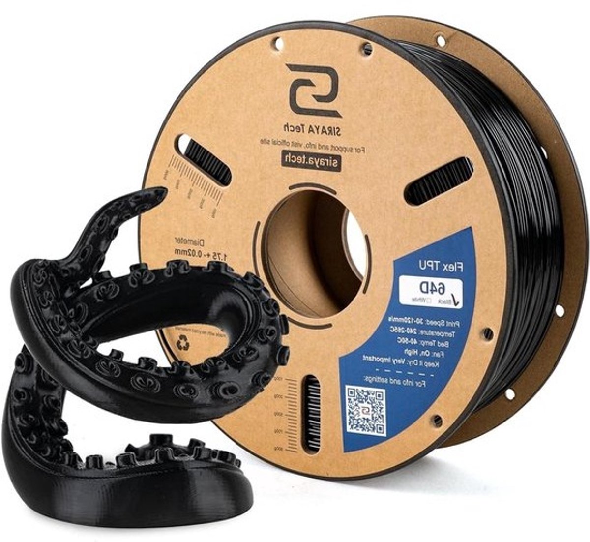 Elastisch 3D Printfilament - Flexibel Materiaal - Onderdelen Printen - Shore 64D Hardheid - 1.75 mm 1kg - Zwart