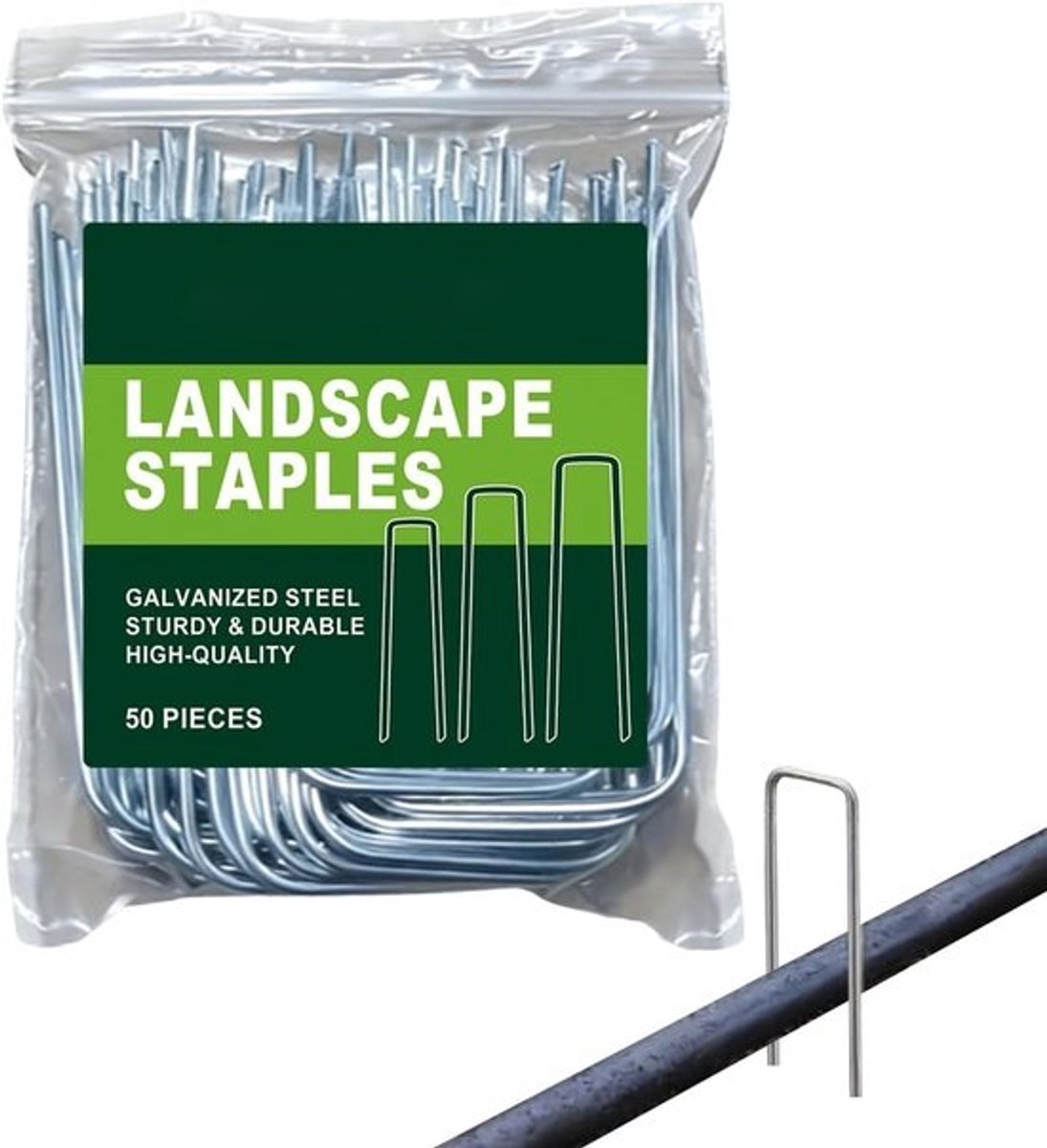 Tuinstekers 50 stuks - Grondpennen Gazonharingen - Gazon Vastzetten - Roestbestendige Verzinking - 40x2mm - Zilverkleurig