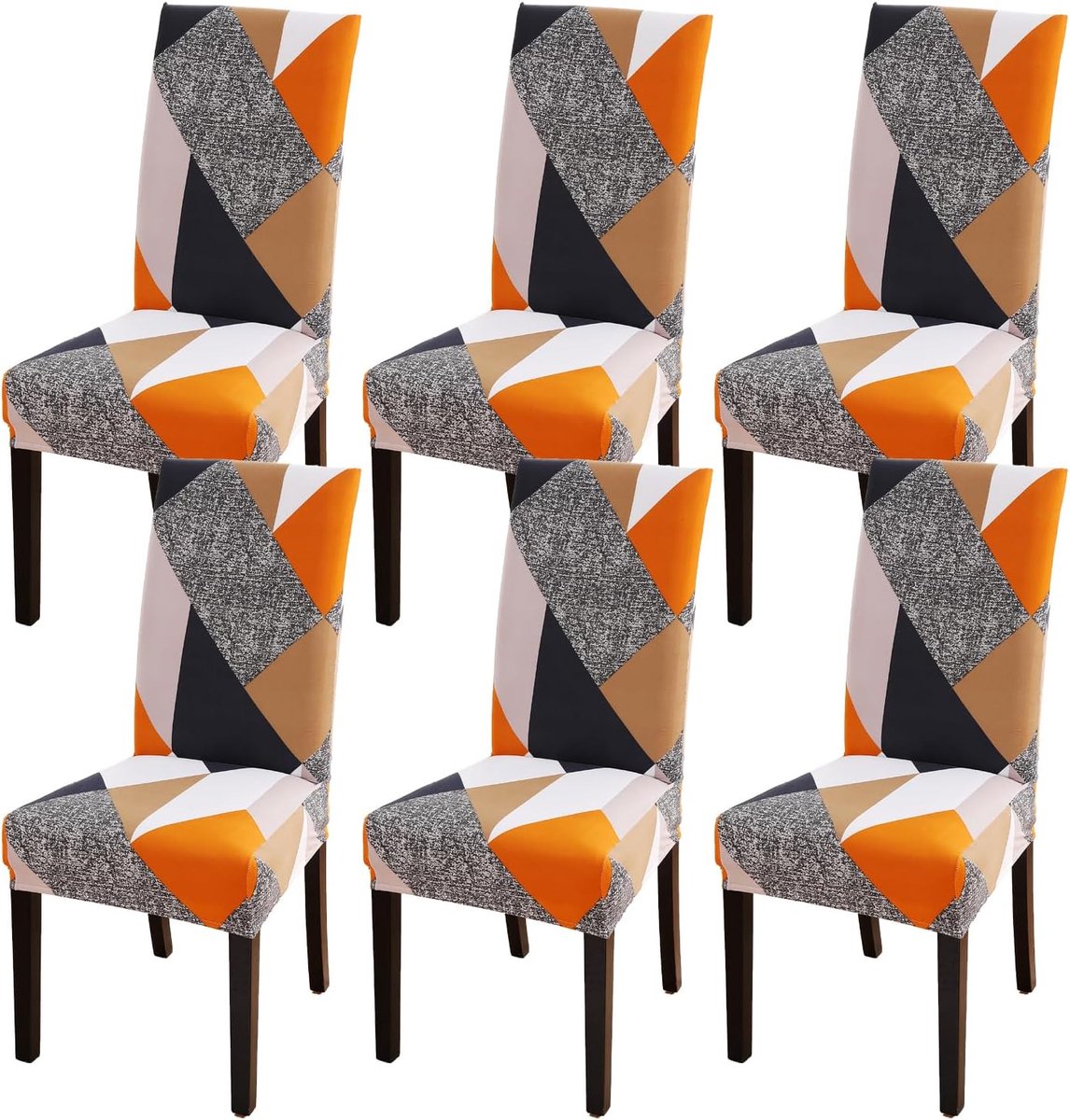 Stoelhoezen met rugleuning, 6 stuks, elastisch, universele stoelhoezen, vuilafstotend, modern, wasbaar, decoratief, voor woonkamer, huis, restaurant, hotel (meerkleurig 2)