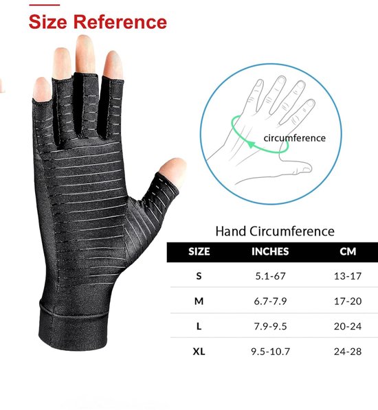 Compressiehandschoenen voor dames en heren, pijn- en warmte-verlichting (XL) — afbeelding 3
