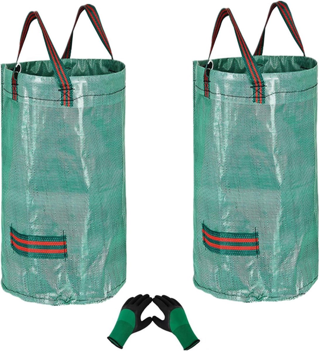 2 stuks 120L Heavy Duty Grote Tuin Afvalzakken (H76cm, D45cm) &1 Tuinieren Handschoenen, vuilniszakken Tuin Vuilniszak Herbruikbare Tuin Afvalzakken, Gras Snijzakken Blad Tassen Tuin Zakken Zakken met