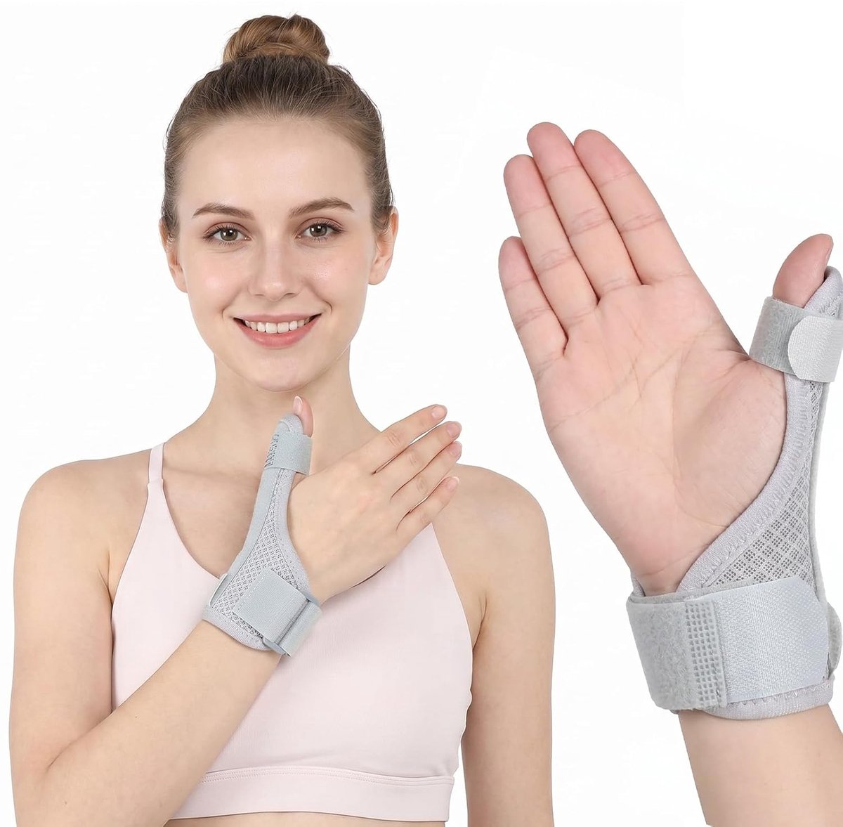 Duim- en polsbandage voor rizoartrose, carpale tunnel, peesontsteking, verstelbare ondersteuning voor linker- en rechterhand, spalk voor pijnverlichting bij artritis, grijs en zilver, 1 stuk