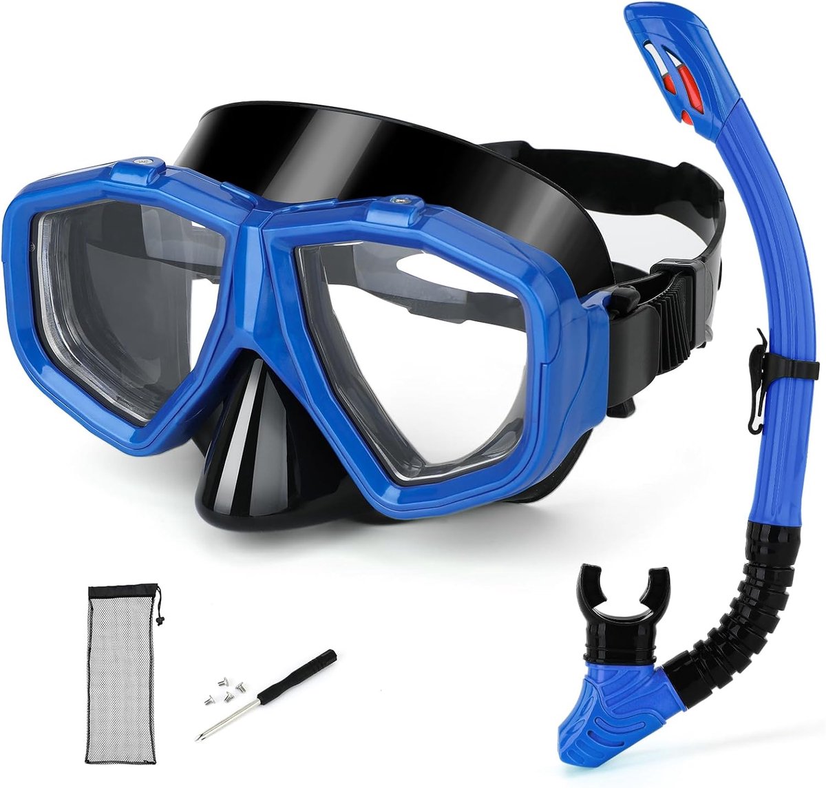 snorkeluitrusting voor volwassenen en jongeren met bijziendheid, condensvrij duikmasker voor kortziende en volledig droge siliconen snorkel voor duiken