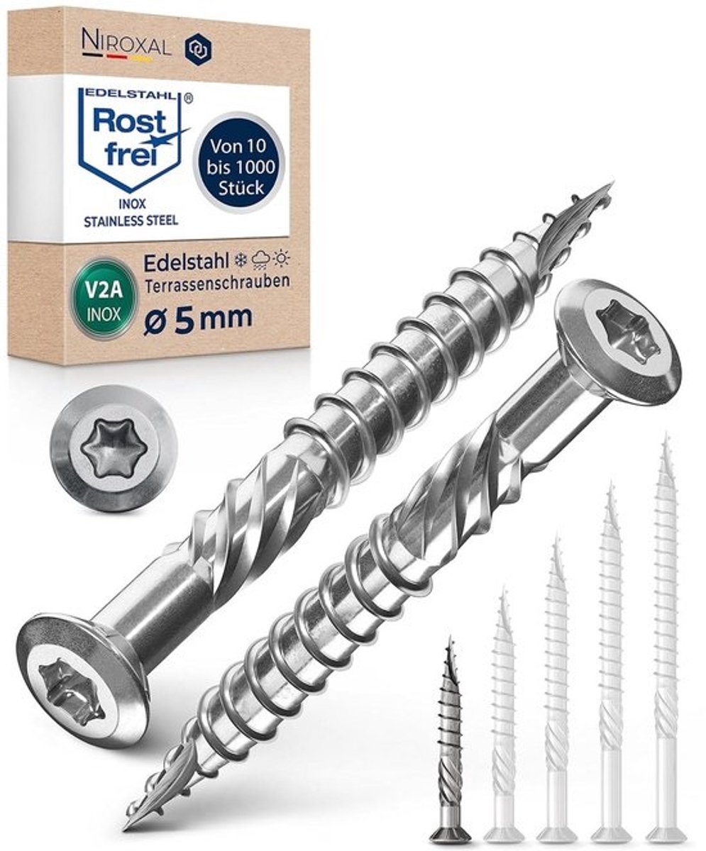 Terrasschroeven 5 x 40 mm Roestvrij Staal A2 Torx Lenskop Houtschroeven 100 Stuks Corrosievrij