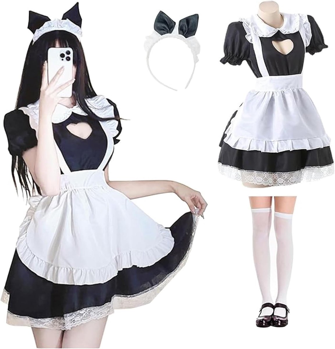 Schattige Maid Dress voor Cosplay en Halloween - Japanse Anime Outfit met Hartvormige Details en Compleet Set voor Meisjes