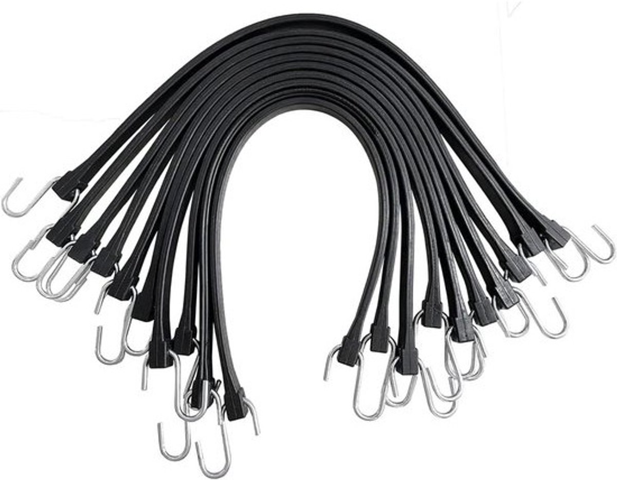 Bungeekoorden met Haken - Elastische Spanners - Vastzetten van Lading - 100% EPDM Rubber - 10 Stuks 38 cm - Zwart