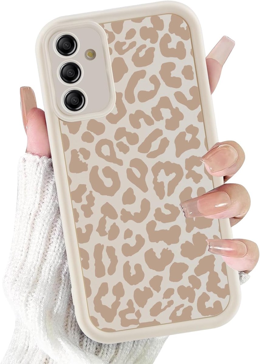 Beschermhoes voor Samsung Galaxy A56 5G, esthetisch luipaardpatroon, koeienmotief, voor meisjes en vrouwen, dun, zachte siliconen, TPU, schokbestendig, beige