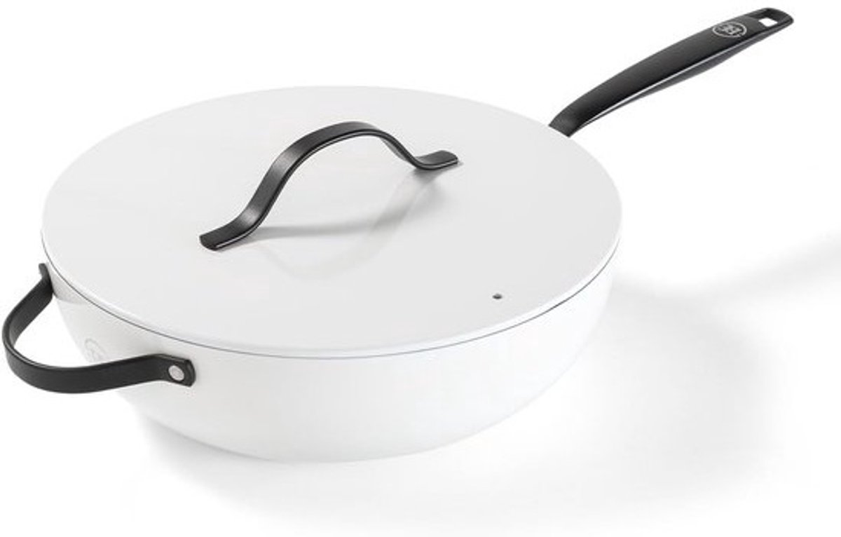 Wokpan met deksel - Grote koekenpan - Snel roerbakken - Keramische antiaanbaklaag - 30 cm diameter - Wit