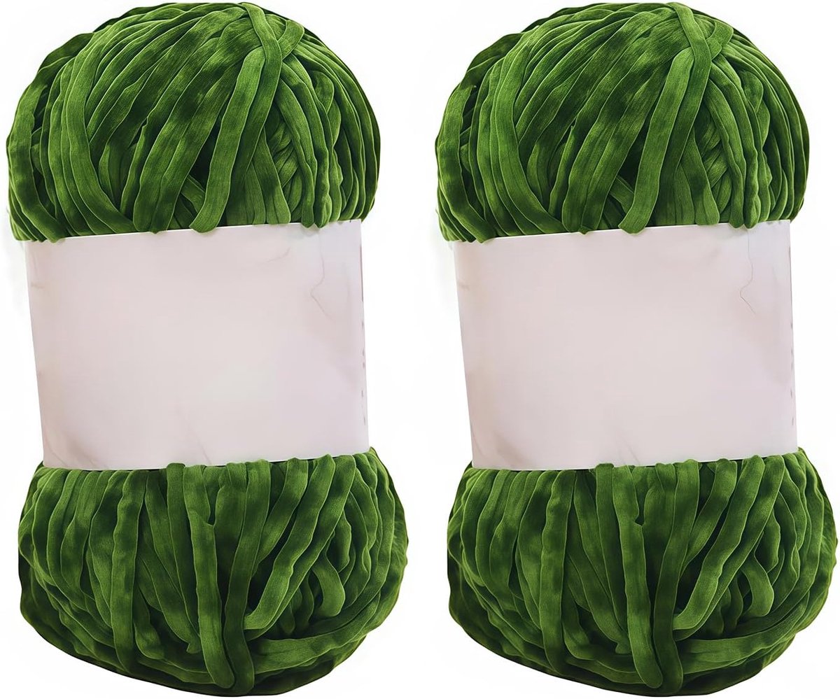 2 rollen 100 g fluwelen chenille-garen voor haken en breien, zacht, grof chenille-garen, babydeken garen voor doe-het-zelf weven (groen)