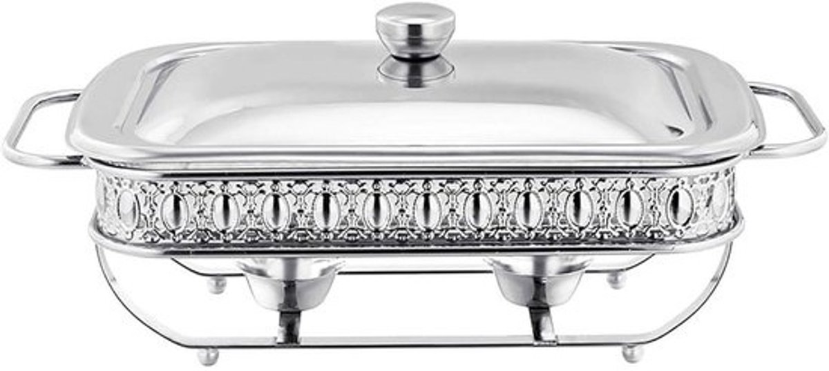 Voedselwarmer Set - Buffet Server - Eten Warm Houden - Gehard Glas Deksel - 2 Liter Capaciteit - Zilver