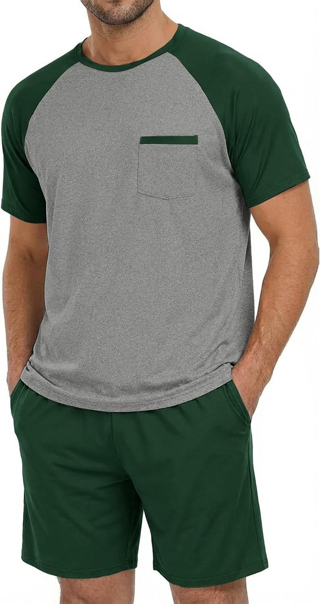 Pyjama heren tweedelige pyjama set korte mouwen T-shirt en effen pyjamabroek mannen katoen ronde hals nachtkleding
